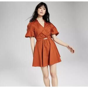 Macy's And Now This Orange Cutout Fit & Flare Bubble Sleeve Dress Size: Large